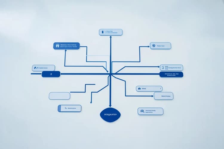 Diagrama de fluxo mostrando diferentes caminhos e conexões, representando tipos de fusões e aquisições.