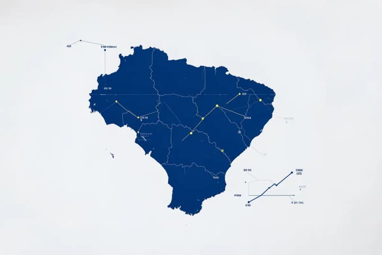 Um mapa do Brasil estilizado com gráficos de crescimento sobrepostos, indicando tendências de mercado.