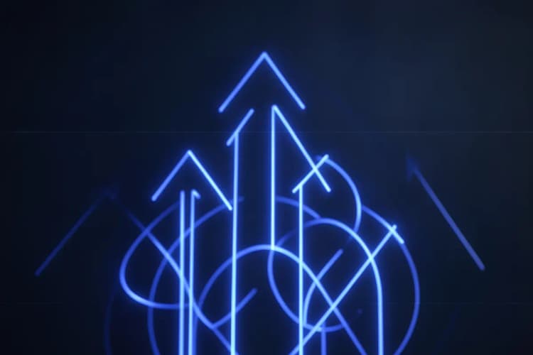 Gráfico abstrato com setas indicando crescimento e conexão, representando o conceito de fusões e aquisições.