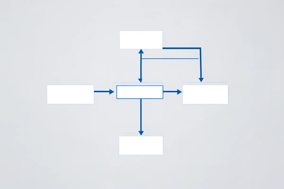 Diagrama de fluxo com caixas e setas interligadas, ilustrando as fases de um processo de M&A.